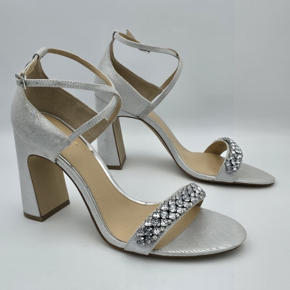 Jewel Badgley Mischka Penny Crystal Embellished Block Heels, Silver, Size 11 - Picture 3 of 16